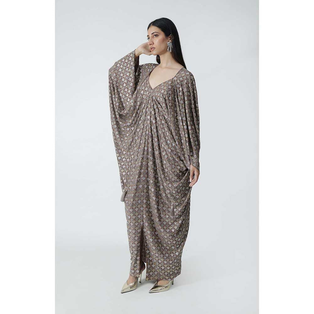 CHHAYA MEHROTRA Brown Lucine Kaftan Dress with Bralette (Set of 2)