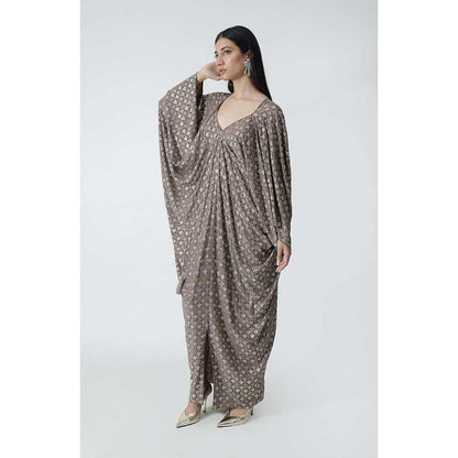 CHHAYA MEHROTRA Brown Lucine Kaftan Dress with Bralette (Set of 2)