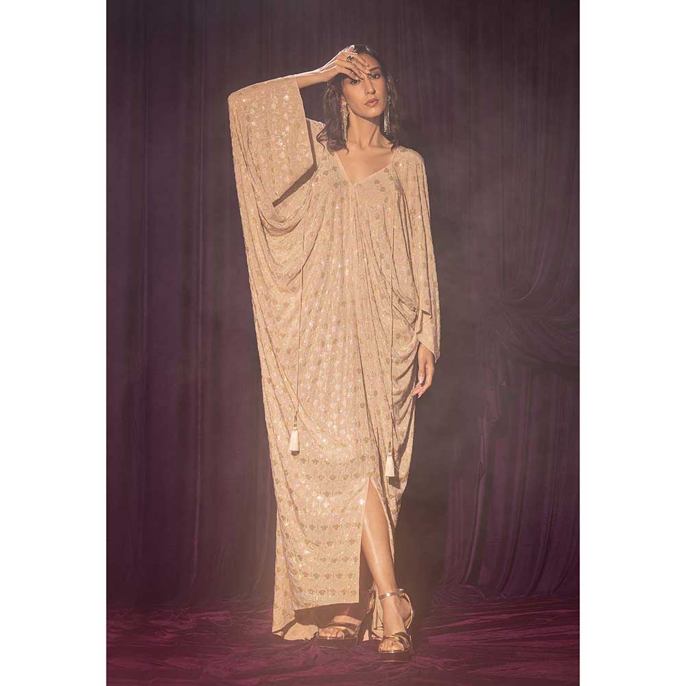 CHHAYA MEHROTRA Beige Dia Kaftan Dress with Bralette (Set of 2)