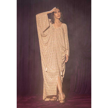CHHAYA MEHROTRA Beige Dia Kaftan Dress with Bralette (Set of 2)