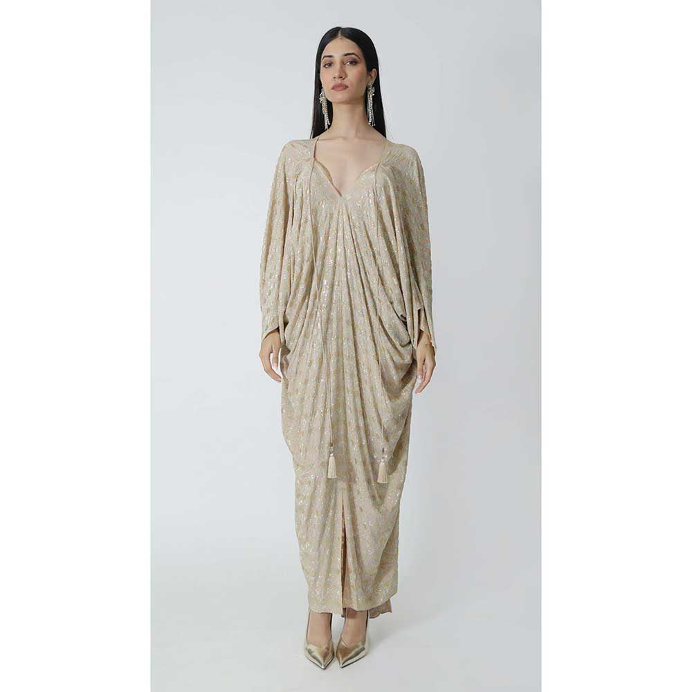 CHHAYA MEHROTRA Beige Dia Kaftan Dress with Bralette (Set of 2)