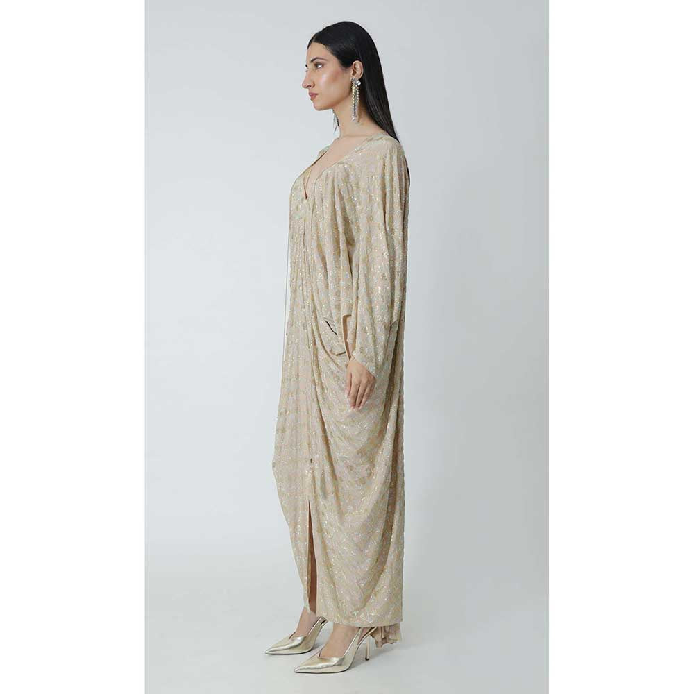 CHHAYA MEHROTRA Beige Dia Kaftan Dress with Bralette (Set of 2)