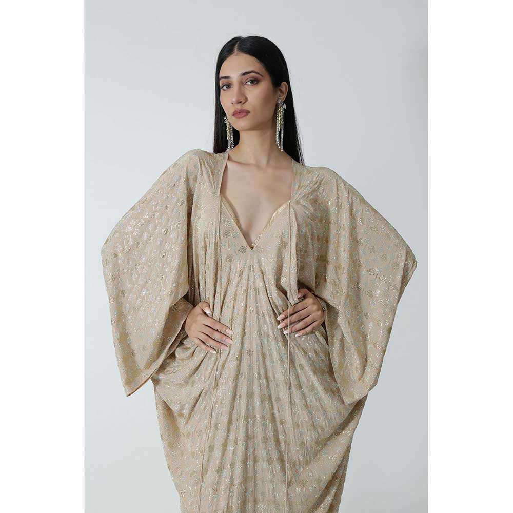 CHHAYA MEHROTRA Beige Dia Kaftan Dress with Bralette (Set of 2)