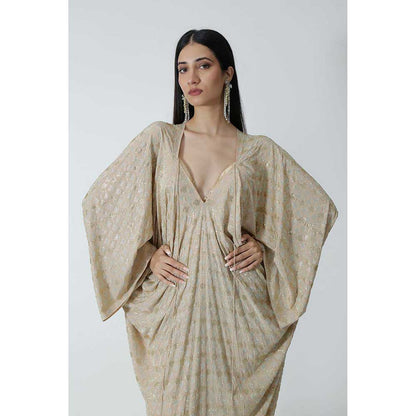 CHHAYA MEHROTRA Beige Dia Kaftan Dress with Bralette (Set of 2)