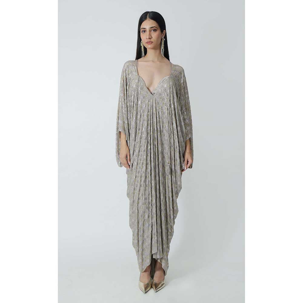 CHHAYA MEHROTRA Grey Eden Kaftan Dress with Bralette (Set of 2)