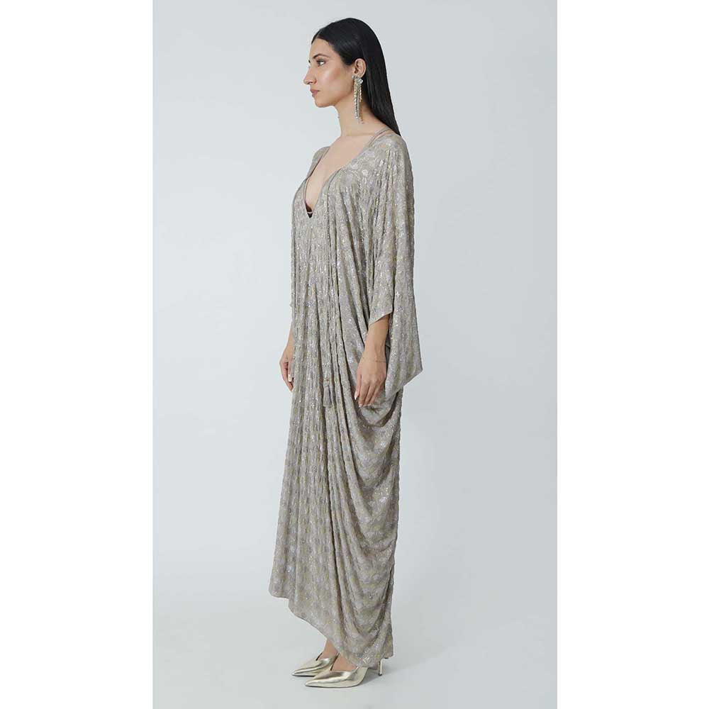 CHHAYA MEHROTRA Grey Eden Kaftan Dress with Bralette (Set of 2)