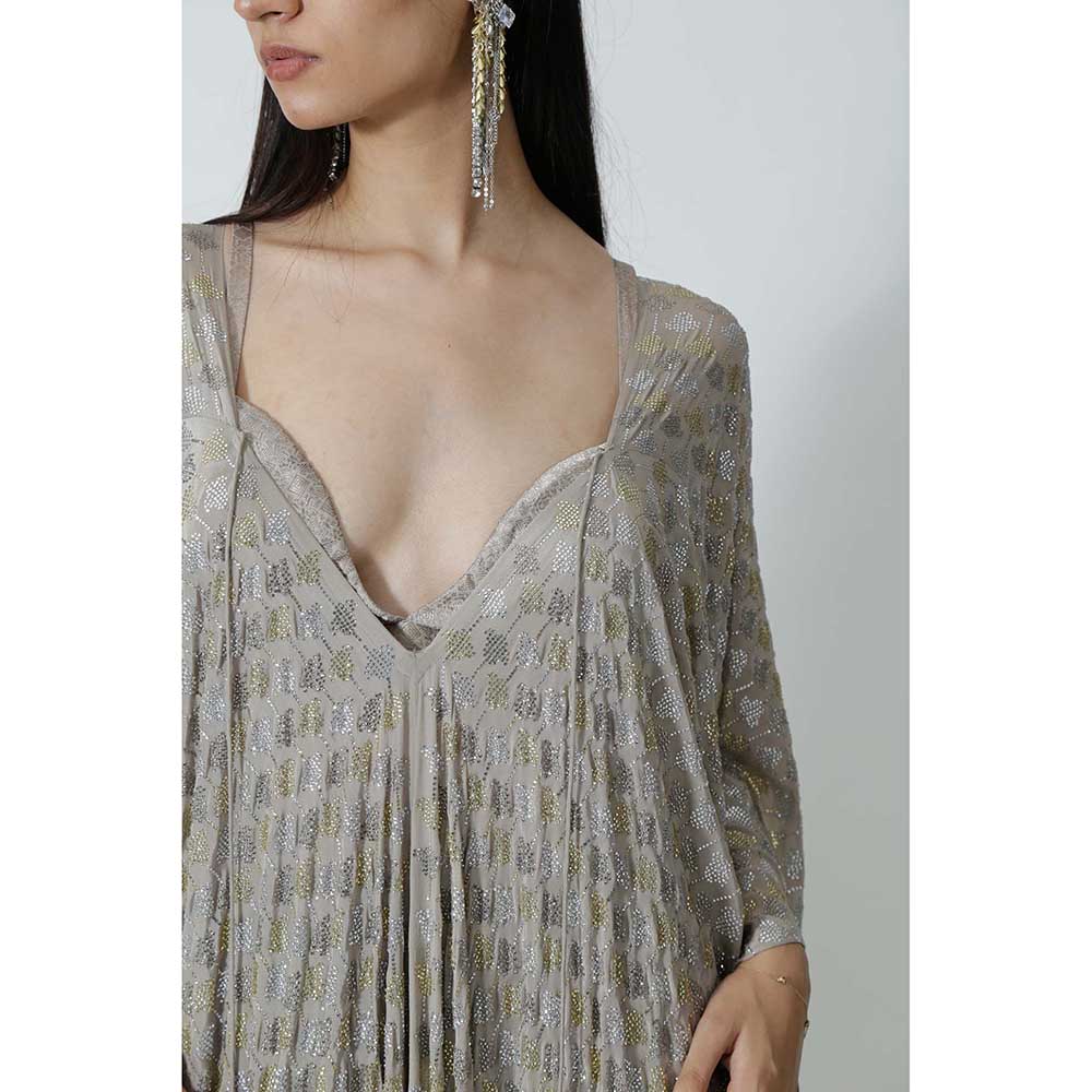 CHHAYA MEHROTRA Grey Eden Kaftan Dress with Bralette (Set of 2)