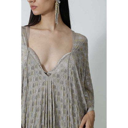 CHHAYA MEHROTRA Grey Eden Kaftan Dress with Bralette (Set of 2)