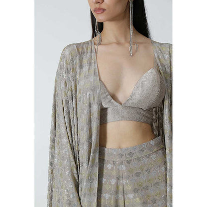 CHHAYA MEHROTRA Grey Felecia Cape with Bralette and Pant (Set of 3)