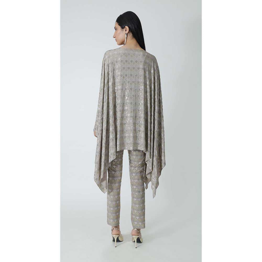 CHHAYA MEHROTRA Grey Felecia Cape with Bralette and Pant (Set of 3)