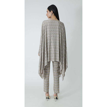 CHHAYA MEHROTRA Grey Felecia Cape with Bralette and Pant (Set of 3)