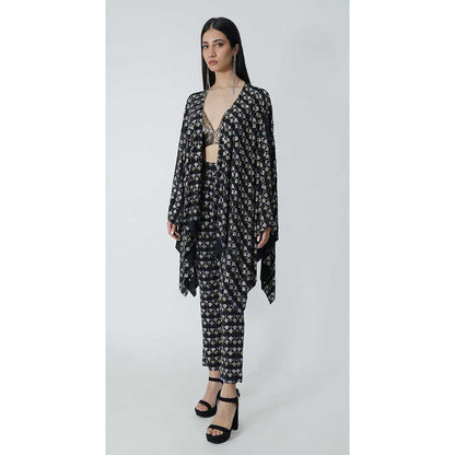 CHHAYA MEHROTRA Black Junia Cape with Bralette and Pant (Set of 3)