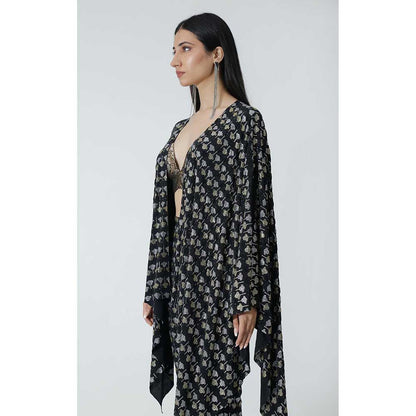 CHHAYA MEHROTRA Black Junia Cape with Bralette and Pant (Set of 3)