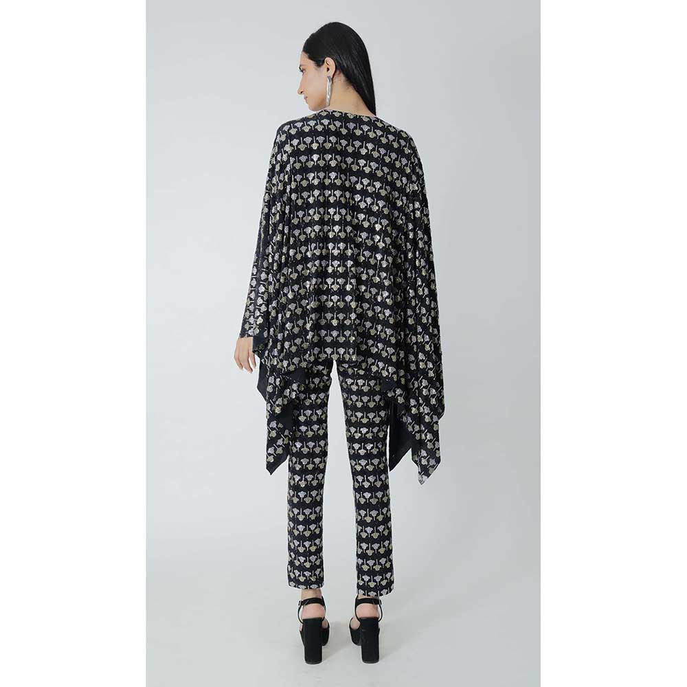 CHHAYA MEHROTRA Black Junia Cape with Bralette and Pant (Set of 3)