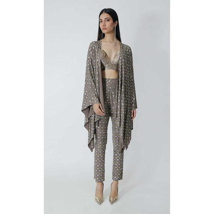 CHHAYA MEHROTRA Brown Thebe Cape with Bralette and Pant (Set of 3)