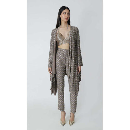 CHHAYA MEHROTRA Brown Thebe Cape with Bralette and Pant (Set of 3)
