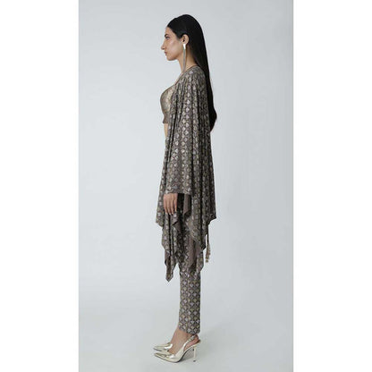 CHHAYA MEHROTRA Brown Thebe Cape with Bralette and Pant (Set of 3)
