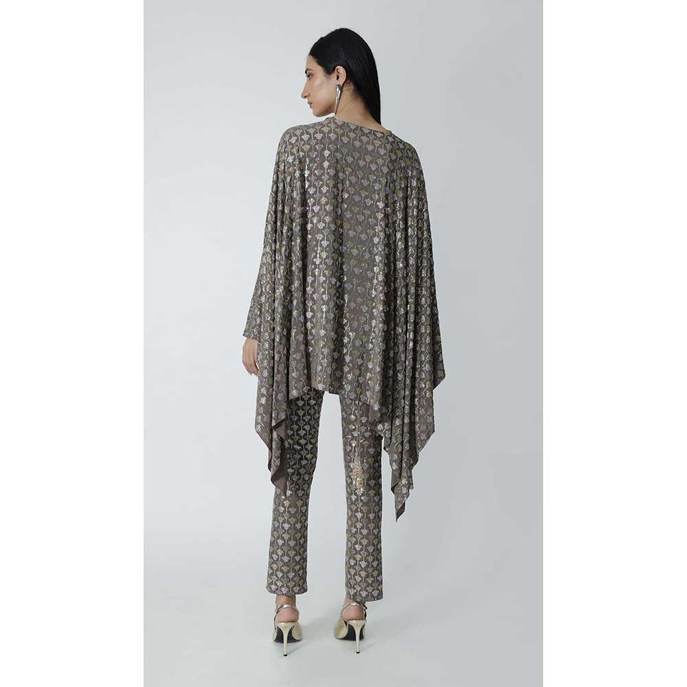 CHHAYA MEHROTRA Brown Thebe Cape with Bralette and Pant (Set of 3)