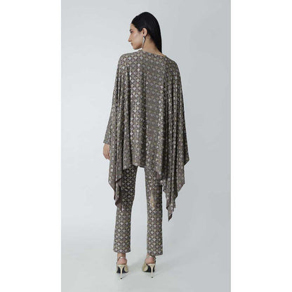 CHHAYA MEHROTRA Brown Thebe Cape with Bralette and Pant (Set of 3)