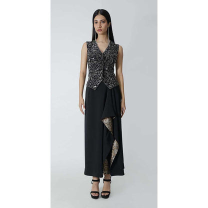 CHHAYA MEHROTRA Black Zosma Waistcoat with Skirt (Set of 2)