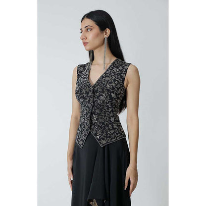CHHAYA MEHROTRA Black Zosma Waistcoat with Skirt (Set of 2)