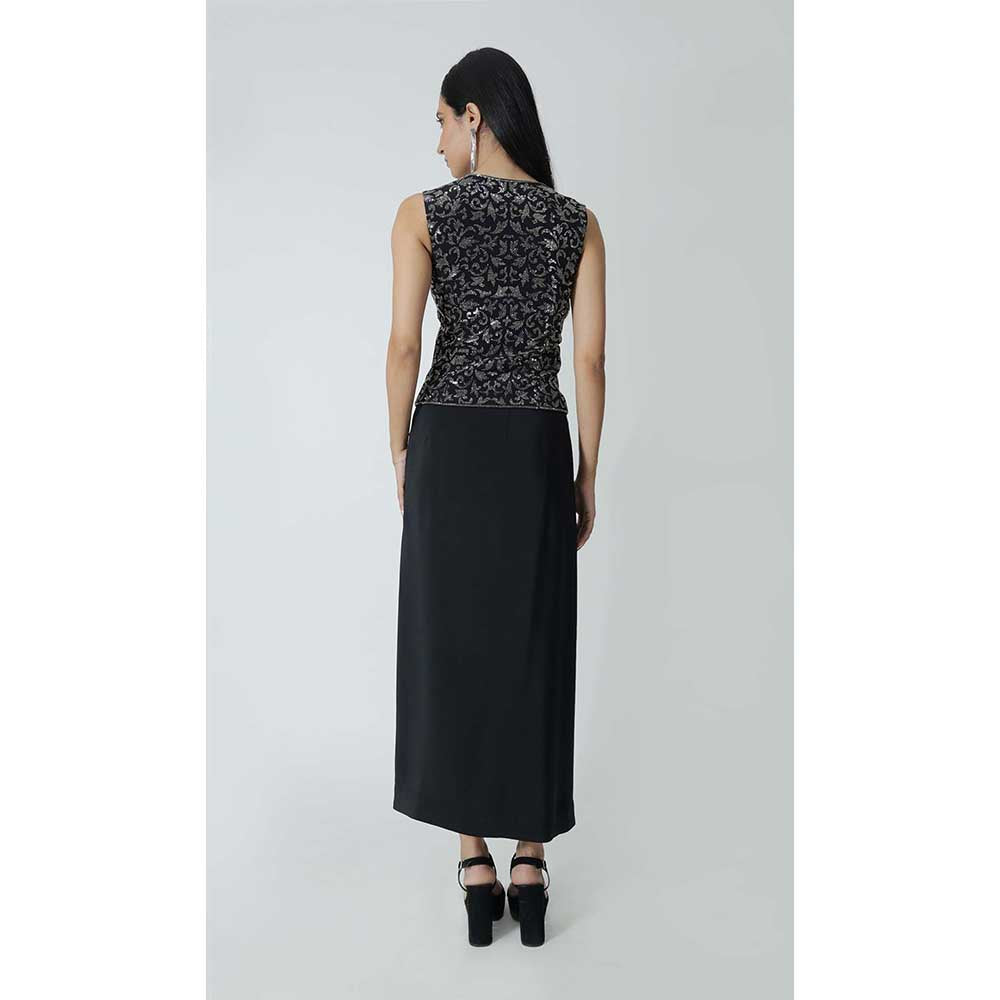 CHHAYA MEHROTRA Black Zosma Waistcoat with Skirt (Set of 2)