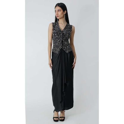 CHHAYA MEHROTRA Black Evren Waistcoat with Skirt (Set of 2)