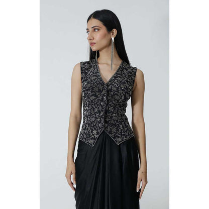 CHHAYA MEHROTRA Black Evren Waistcoat with Skirt (Set of 2)