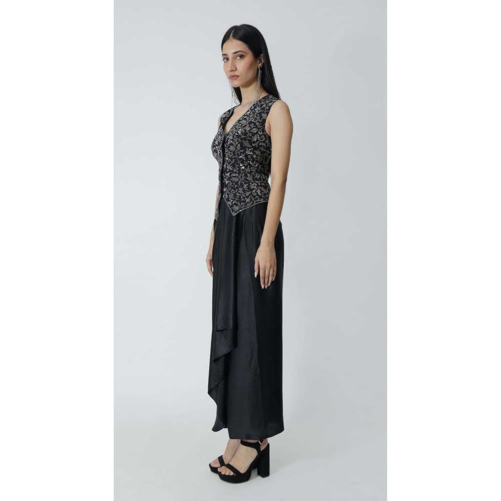 CHHAYA MEHROTRA Black Evren Waistcoat with Skirt (Set of 2)