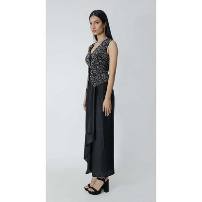 CHHAYA MEHROTRA Black Evren Waistcoat with Skirt (Set of 2)
