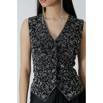 CHHAYA MEHROTRA Black Evren Waistcoat with Skirt (Set of 2)
