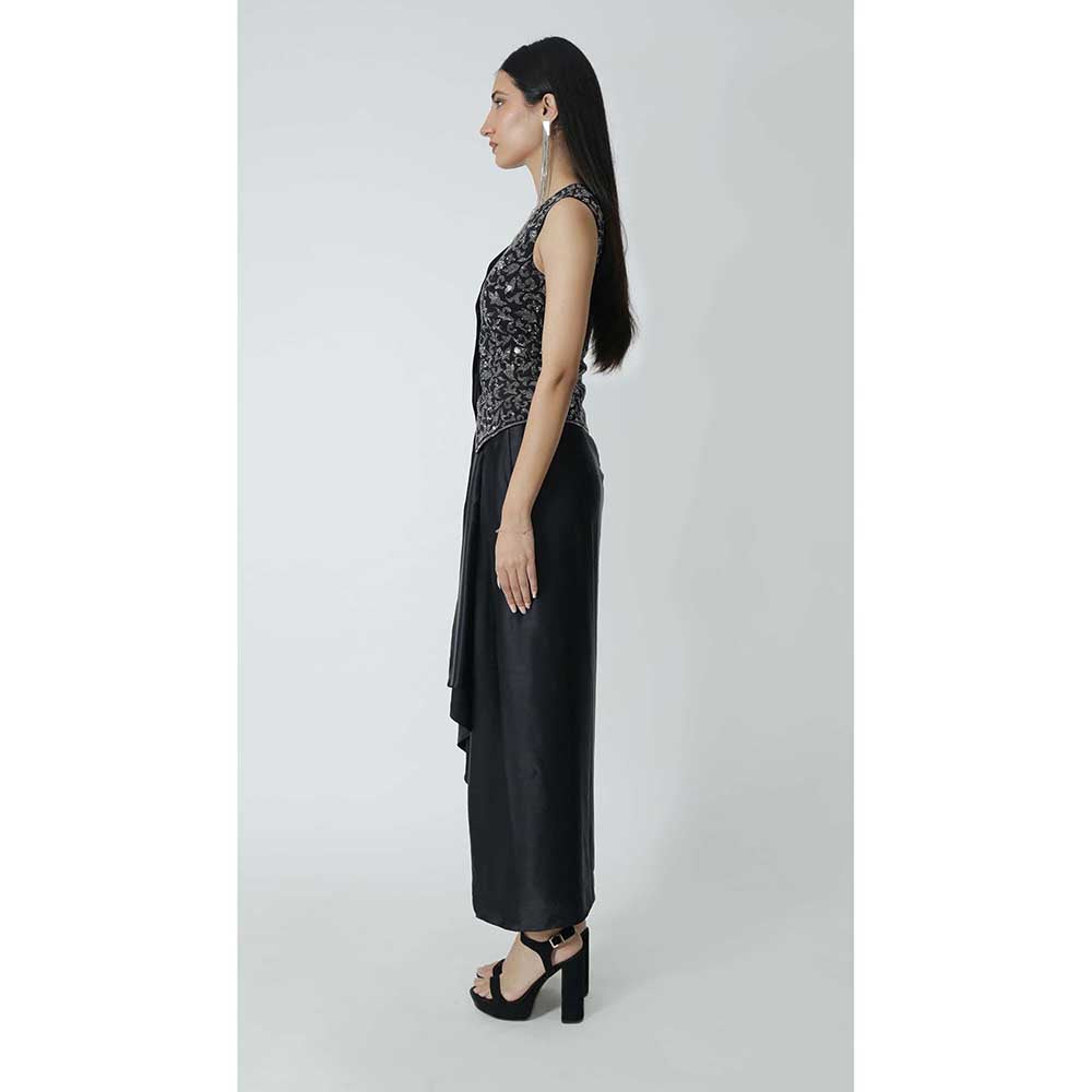 CHHAYA MEHROTRA Black Evren Waistcoat with Skirt (Set of 2)