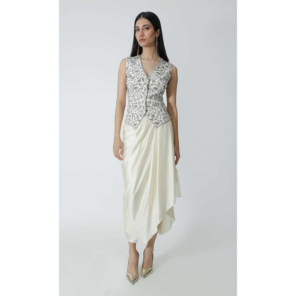 CHHAYA MEHROTRA Ivory Livana Waistcoat with Skirt (Set of 2)