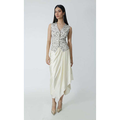 CHHAYA MEHROTRA Ivory Livana Waistcoat with Skirt (Set of 2)