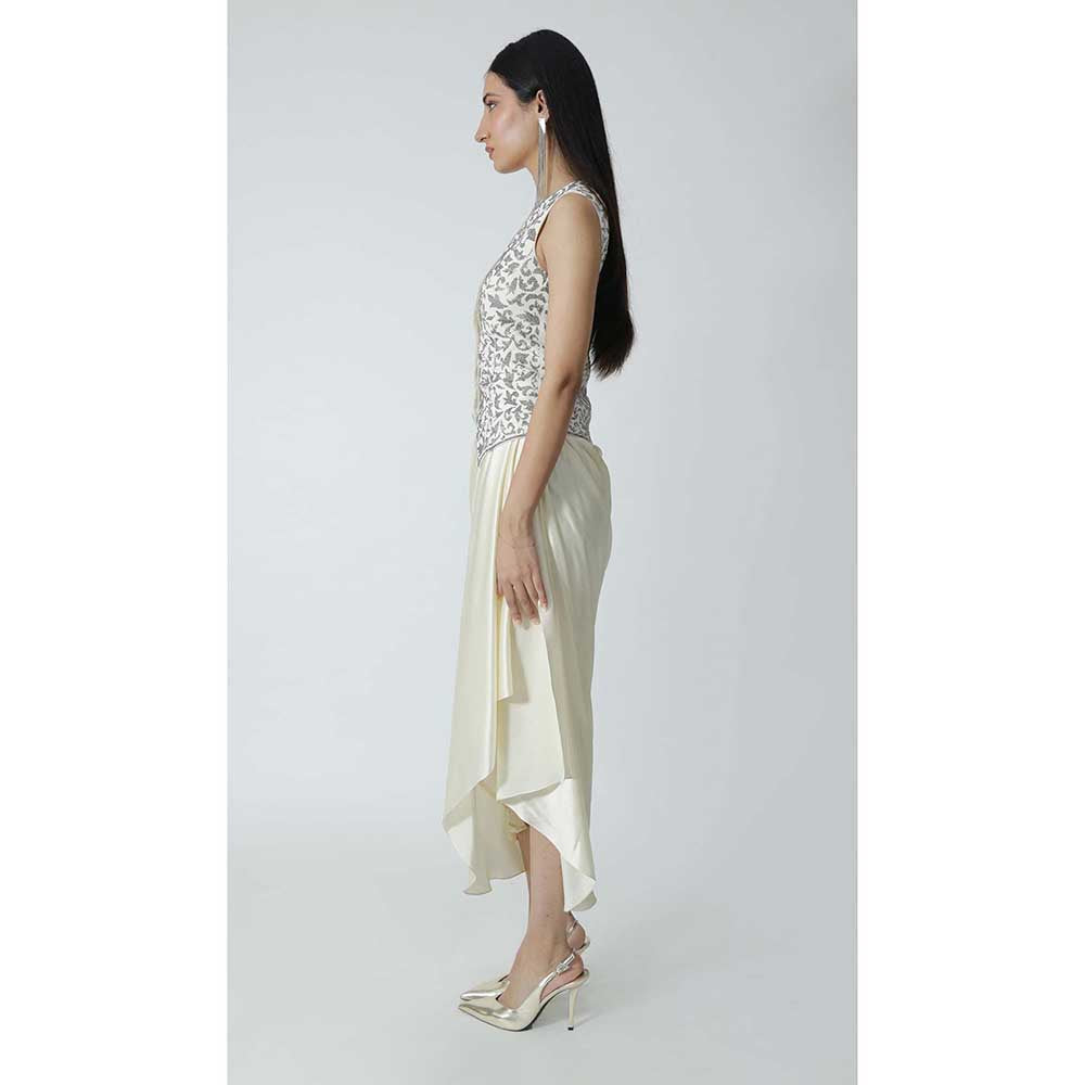 CHHAYA MEHROTRA Ivory Livana Waistcoat with Skirt (Set of 2)