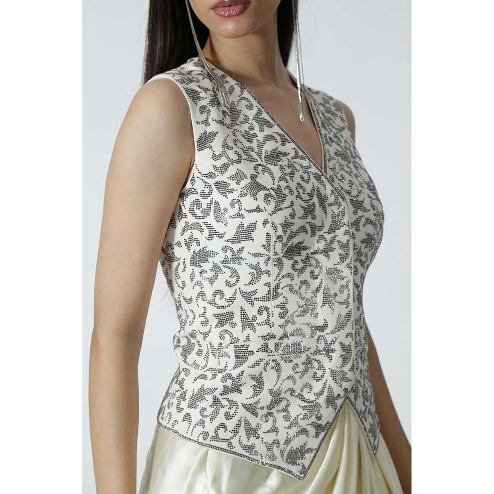 CHHAYA MEHROTRA Ivory Livana Waistcoat with Skirt (Set of 2)