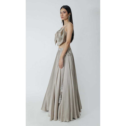 CHHAYA MEHROTRA Grey Mirri Lehenga with Crop Top (Set of 2)