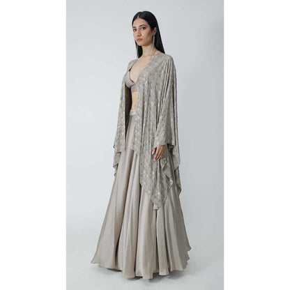 CHHAYA MEHROTRA Grey Neoma Lehenga with Bralette and Cape (Set of 3)