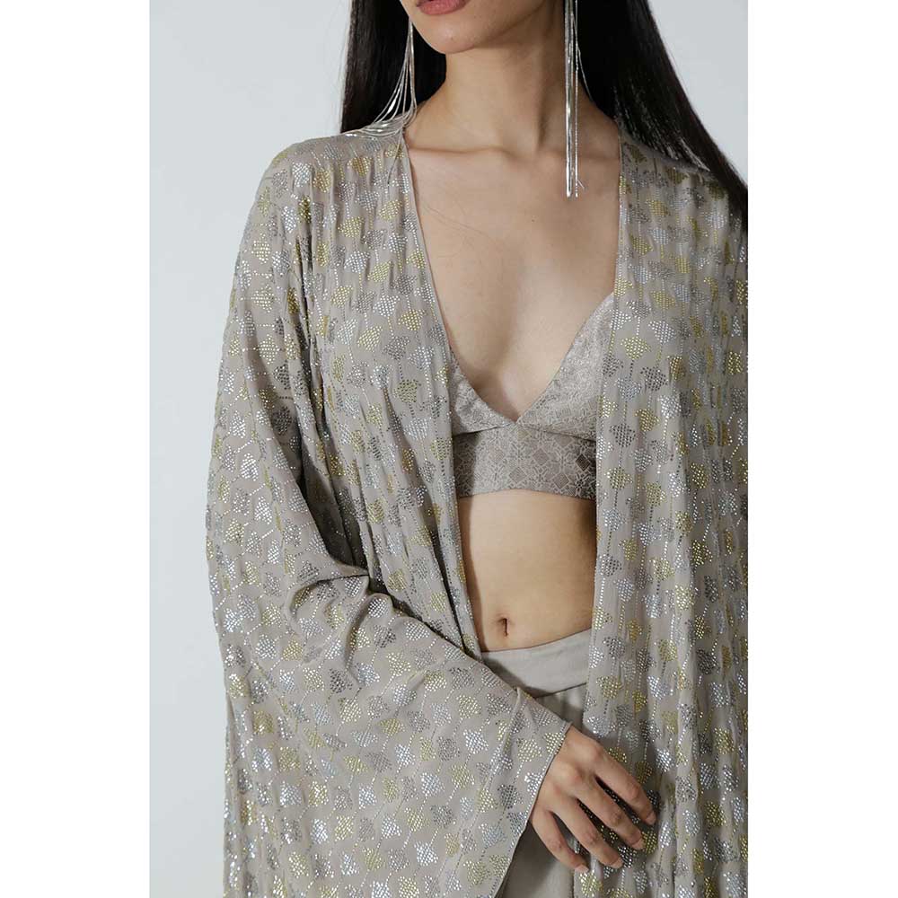 CHHAYA MEHROTRA Grey Neoma Lehenga with Bralette and Cape (Set of 3)