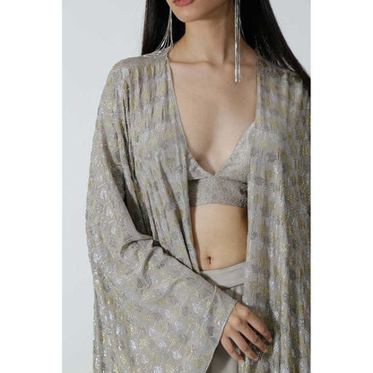 CHHAYA MEHROTRA Grey Neoma Lehenga with Bralette and Cape (Set of 3)