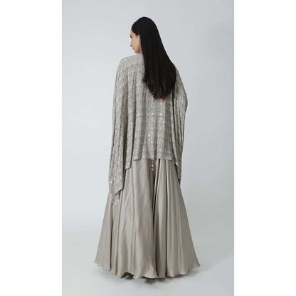 CHHAYA MEHROTRA Grey Neoma Lehenga with Bralette and Cape (Set of 3)