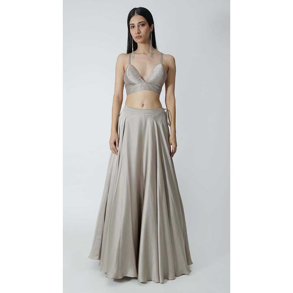 CHHAYA MEHROTRA Grey Neoma Lehenga with Bralette and Cape (Set of 3)