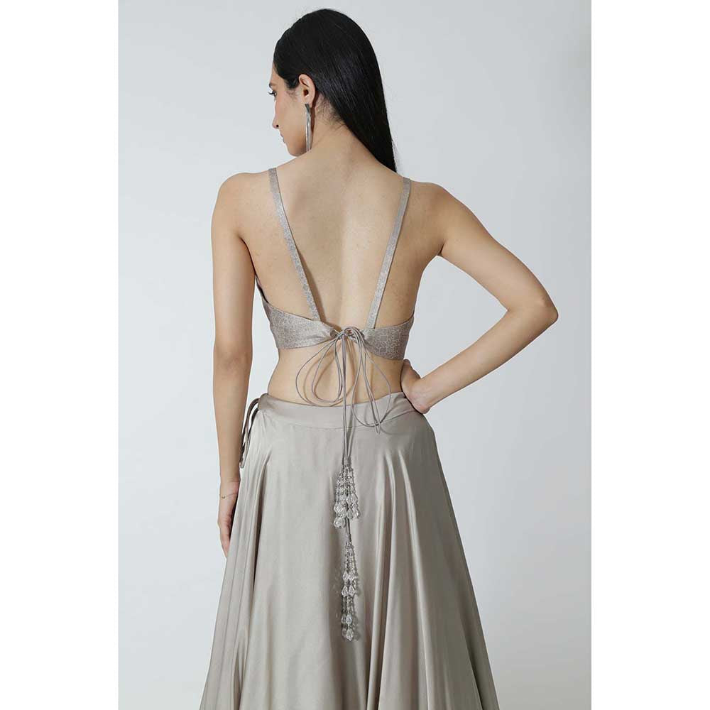 CHHAYA MEHROTRA Grey Neoma Lehenga with Bralette and Cape (Set of 3)