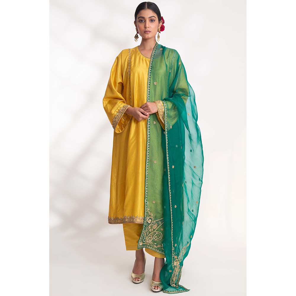 CHHAYA MEHROTRA Yellow Kanak Kurta with Pant (Set of 2)