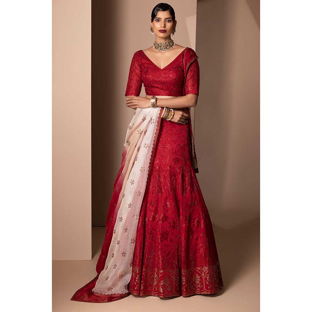 CHHAYA MEHROTRA Red Sukh Lehenga with Blouse and Dupatta (Set of 3)