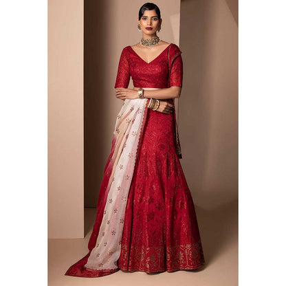 CHHAYA MEHROTRA Red Sukh Lehenga with Blouse and Dupatta (Set of 3)