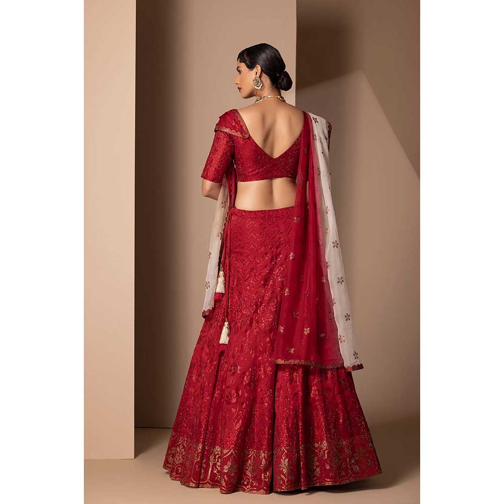 CHHAYA MEHROTRA Red Sukh Lehenga with Blouse and Dupatta (Set of 3)
