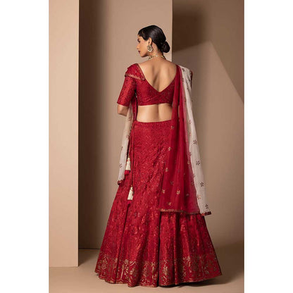 CHHAYA MEHROTRA Red Sukh Lehenga with Blouse and Dupatta (Set of 3)