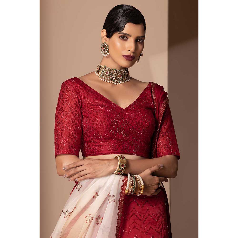 CHHAYA MEHROTRA Red Sukh Lehenga with Blouse and Dupatta (Set of 3)