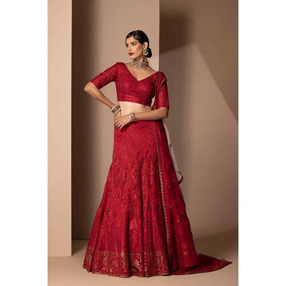 CHHAYA MEHROTRA Red Sukh Lehenga with Blouse and Dupatta (Set of 3)